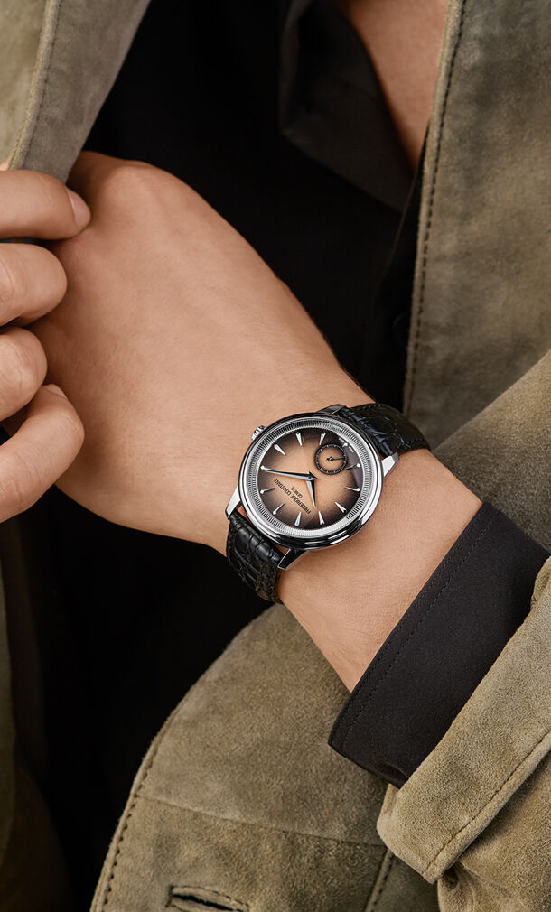 Image of a man's wrist wearing Classics Moneta Handwinding watch model FC-435BBL3S6